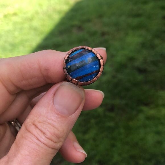 Ring, Copper and Blue Calcite Ring, size 10, NEW, Handmade, Artisan - Picture 5 of 12